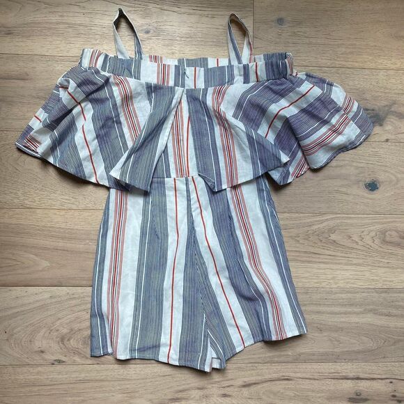 Linen Red White and Blue and Red romper - Picture 2 of 6